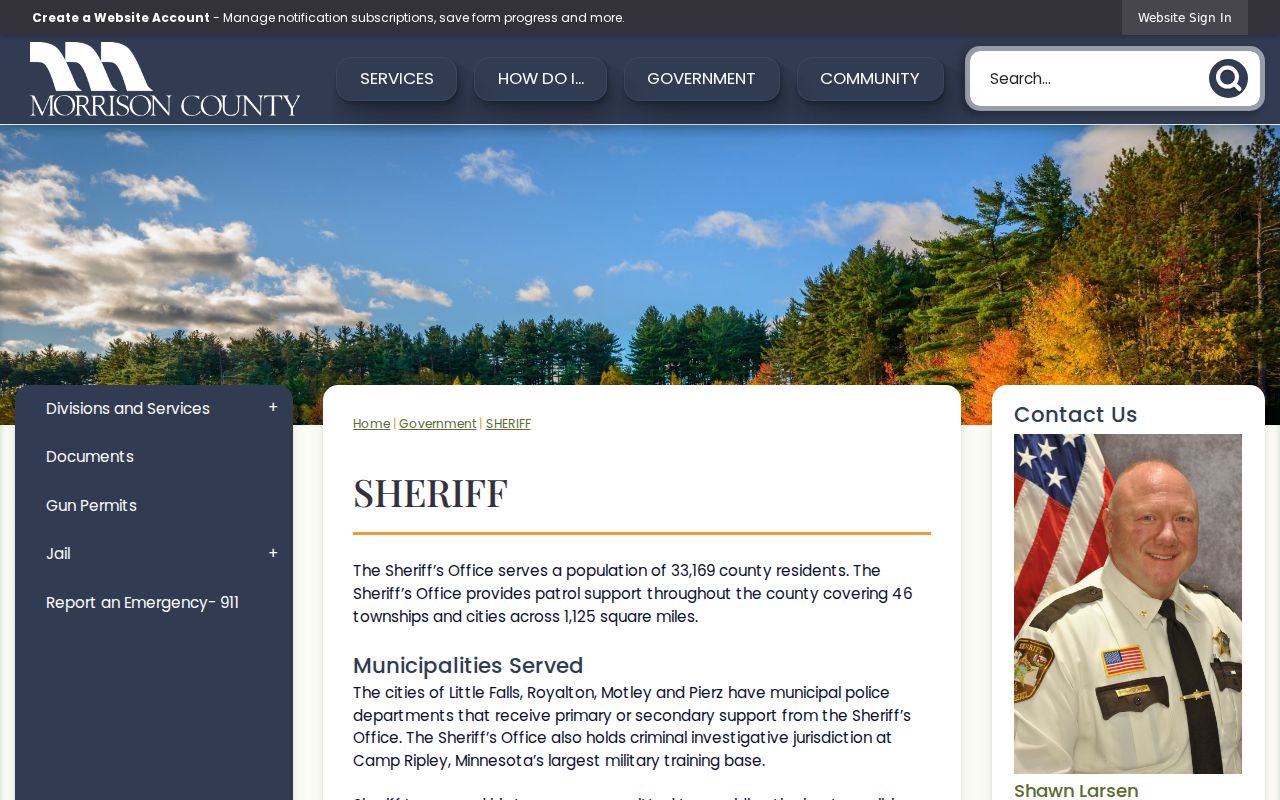Morrison County Sheriff service area and contact information