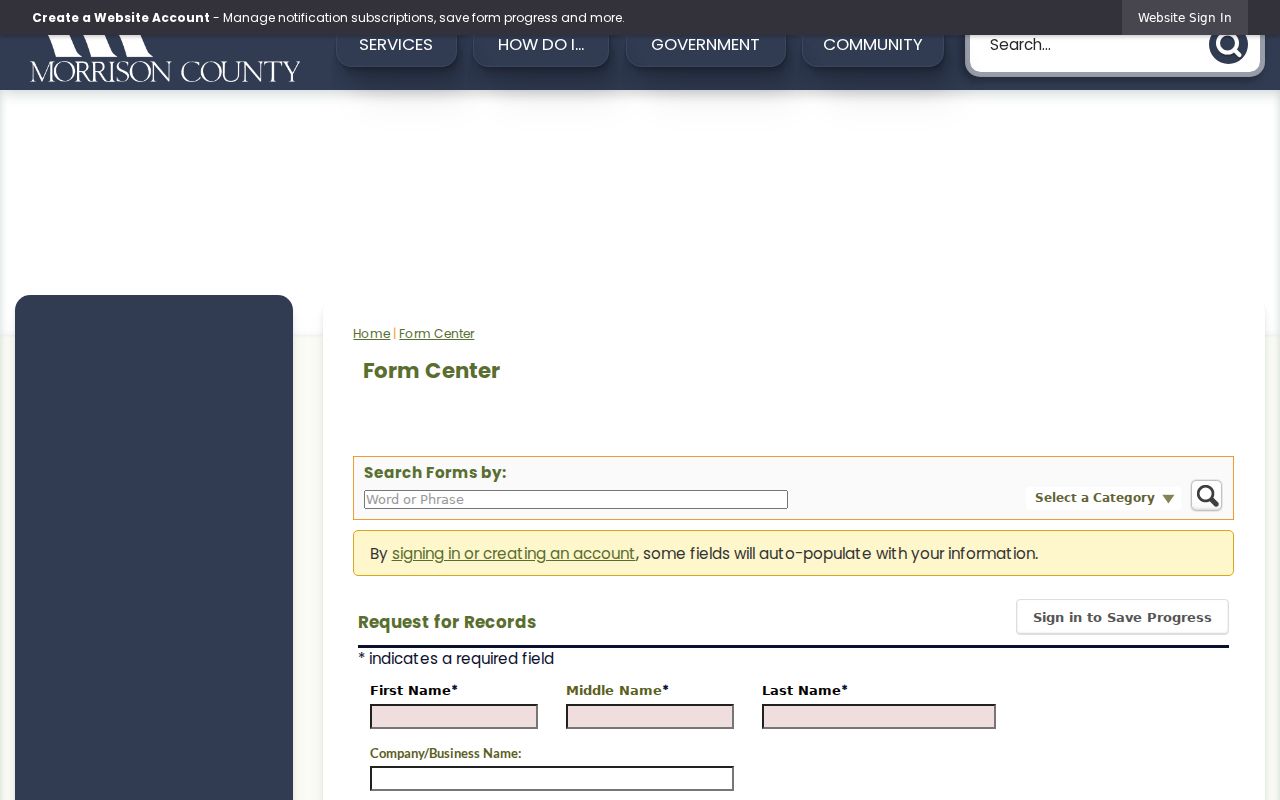 Blank Morrison County sheriff request for records form fields