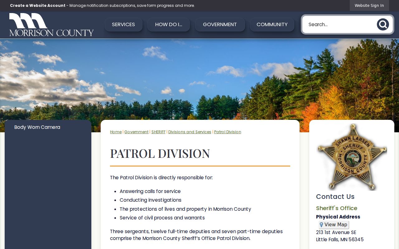 Morrison County patrol division page describing warrant and civil process service